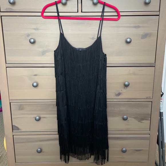 French Connection Black Fringe 'Flapper' Style Cocktail Dress Size 10 - Picture 1 of 4